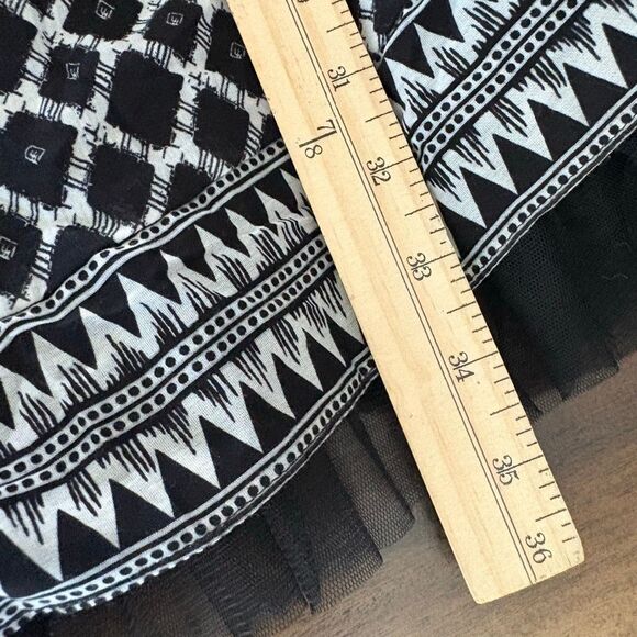BCBGMaxazria Black White Geo Print Babydoll Sequin Silk Blend Tulle Hemline Y2K - Picture 9 of 11